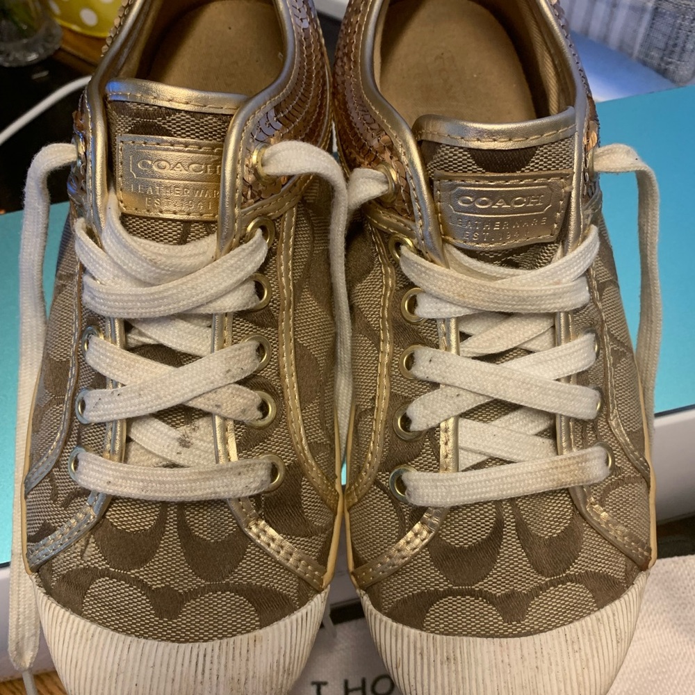 Coach Women's Metallic Gold and Brown Sneakers